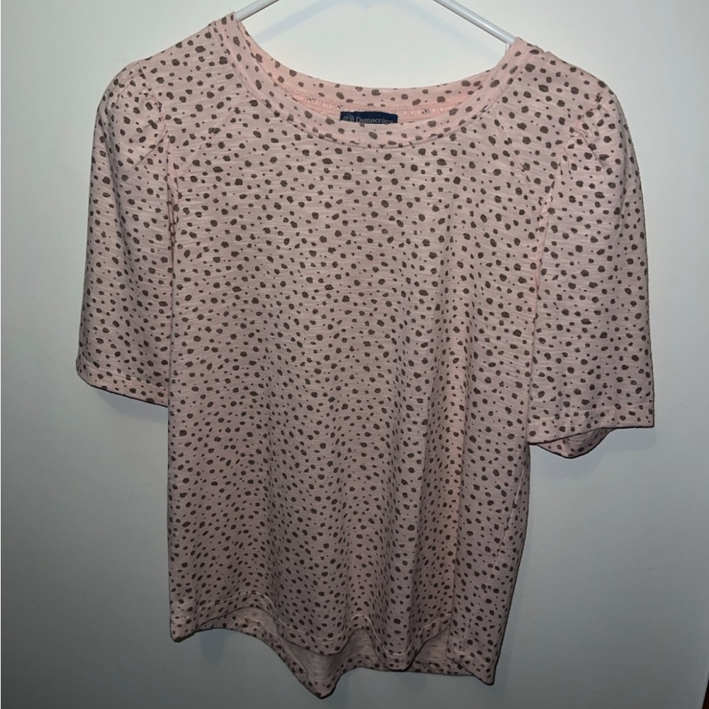 Democracy Light Pink Polka Dot Puff Sleeve Top – Size M